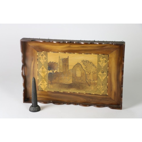 688 - A 19th Century Killarney wood landscape arbutus and oak Serving Tray, with central inlaid marquetry ... 