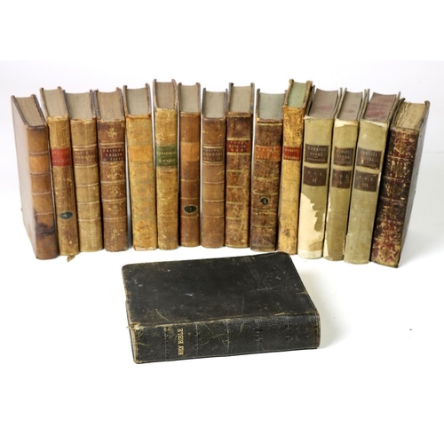 723 - Classical & Religious interest: approx. 34 volumes, leather bound, the two lowest shelves. As a ... 