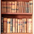 Leather Bindings: Collection of 30 antique leather bindings, on two shelves, As a lot. (30)