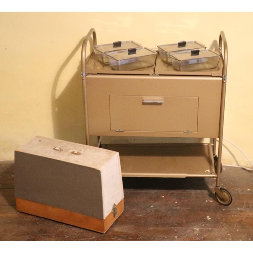 87 - An electric Hostess Trolley, a table Sewing Machine, and two portable electric Radiators. As a lot. ... 