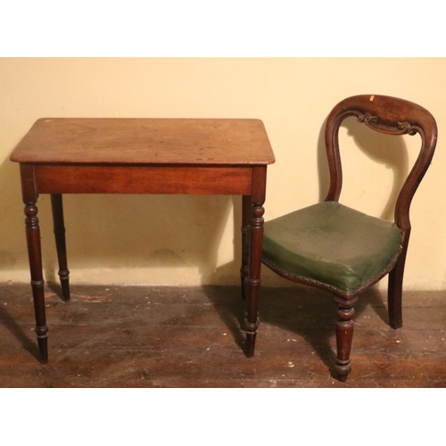 89 - A small 19th Century mahogany Side Table, on turned legs, and a Victorian mahogany Side Chair. (2)