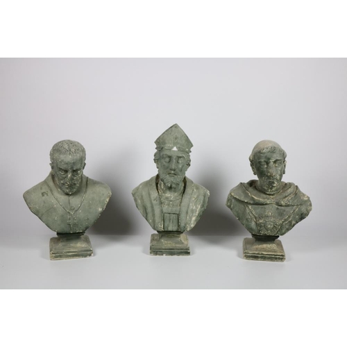 91 - A set of 3 large 19th Century chalk Religious Busts, on square plinths. (3)