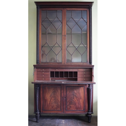 97 - A very attractive Irish Nelson period Secretaire Bookcase, by Gillingtons, Dublin, the top astragal ... 