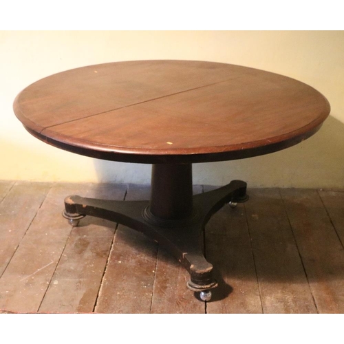 98 - A Victorian circular mahogany Dining Table, on pillar support with triform base, 135cms (53