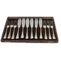 A good heavy English silver cased set of six pairs of Fish Knives and forks, Sheffield c. 1944, by C... 
