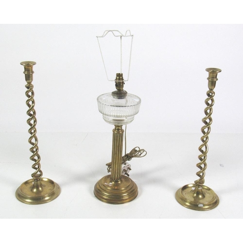 Pair of Tall 19th Century Brass Twist Candlesticks. 