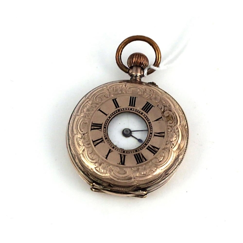 117 - A small Victorian 9ct gold cased Ladies half hunter Pocket Watch, with engraved body, the case with ... 