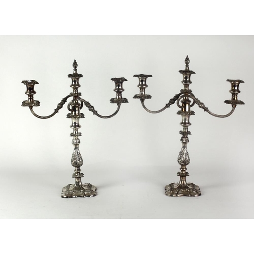 13 - A good quality pair of 19th Century silver plated two branch three light Candelabra, with original f... 