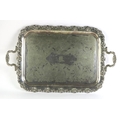 A large 19th Century silver plated two handled Tray, with engraved body with central monogram, and b... 