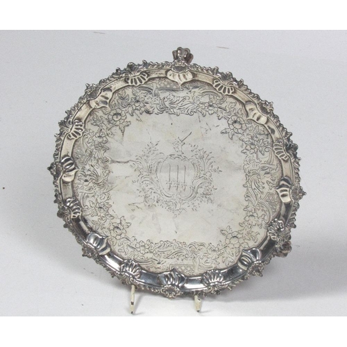 26 - A fine early George III English silver Salver, with gadroon and shell decorated edge and wide engrav... 