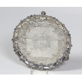 A fine early George III English silver Salver, with gadroon and shell decorated edge and wide engrav... 