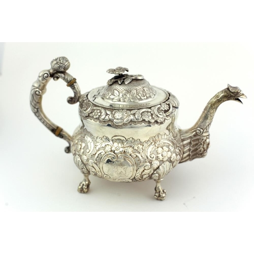 34 - An important heavy late George III Irish silver Teapot, by James Le Bas, Dublin c. 1818, the body he... 