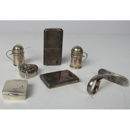 59 - A heavy silver Cigarette Lighter, a small Victorian silver Vesta Case, inscribed 