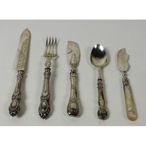 61 - An attractive Victorian silver Knife & Fork, with engraved blade and fancy handles, Birmingham c. 18... 