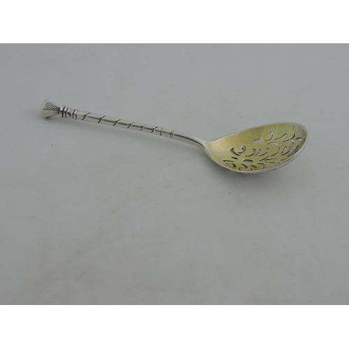 75 - An attractive Victorian silver seal top Spoon, with decorated spool shaped top, spiral twist handle ... 