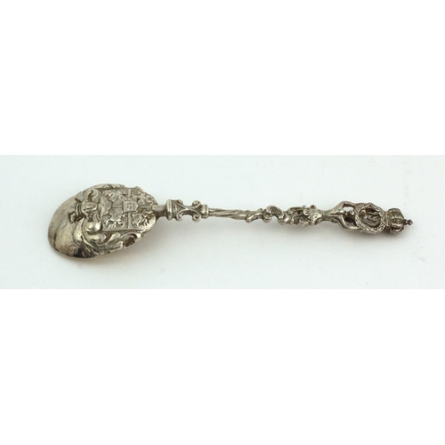 76 - A rare and unusual Apostle-type Spoon, with crowned figural pierced handle, over a plain bowl with e... 