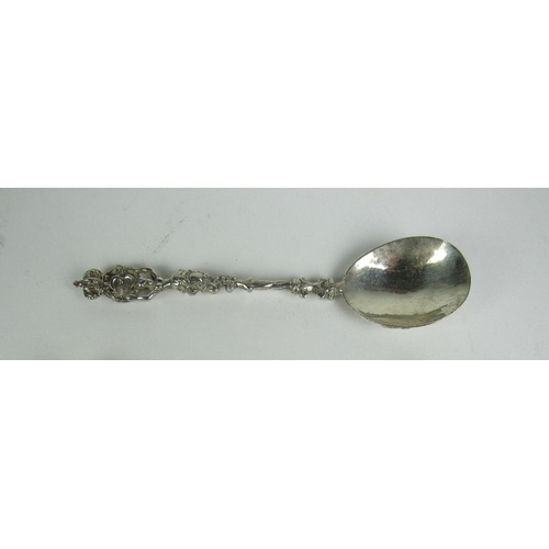 76 - A rare and unusual Apostle-type Spoon, with crowned figural pierced handle, over a plain bowl with e... 