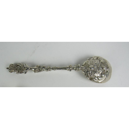 76 - A rare and unusual Apostle-type Spoon, with crowned figural pierced handle, over a plain bowl with e... 