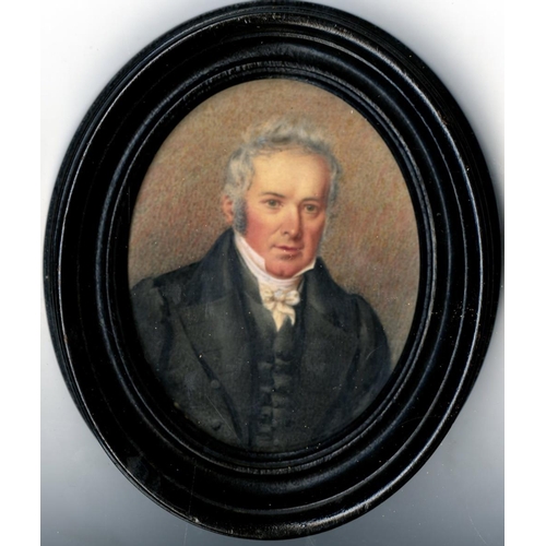 78 - 19th Century English SchoolMiniature: A very good oval miniature of a grey haired man with white bow... 