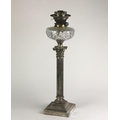 A tall 19th Century silver plated Table Lamp, in the Corinthian style with cutglass bowl, 59cms (23