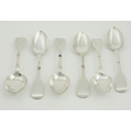 A very good set of 6 heavy Irish silver rat-tail Serving Spoons, Dublin c. 1845, by J.S., with engra... 
