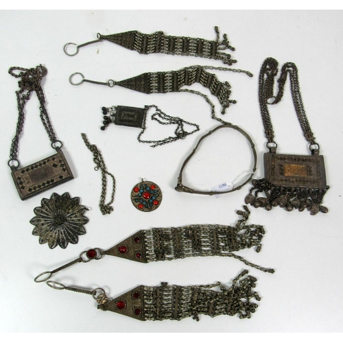 110 - A mixed collection of Arabian jewellery, approx 9  items, silver, silver plated, etc., some inset wi... 