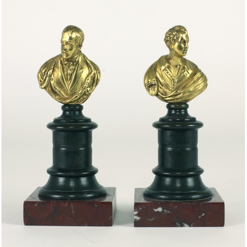 116 - An attractive pair of early 19th Century gilt bronze Busts of Lord Byron and Sir Walter Scott, each ... 