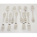 A set of 10 almost matching antique Irish & English silver Tea Forks, each with matching crest, appr... 