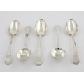 A rare set of 5 English silver bright-cut Table Spoons, London c. 1751, makers mark H.B., probably H... 