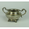 A late William IV English silver Sugar Bowl, with two dolphin head handles, finely engraved body wit... 