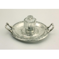 An attractive early Victorian circular two handled silver Inkwell, with a moulded glass inset, shape... 