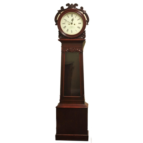 765 - A rare early Victorian Irish figured mahogany Regulator type Grandfather Clock, the circular painted... 