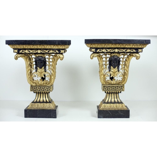 767 - A pair of attractive 18th Century style English Console Tables, after William Kent, the chequered ma... 