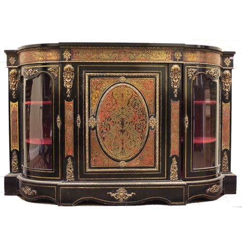 769 - A 19th Century French red boulle Credenza, the shaped top over a brass inlaid decorated freize, a si... 