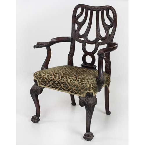 782 - An 18th Century style mahogany Carver Armchair, the pierced and carved decorated back with S scroll ... 