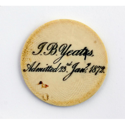 79 - Unique MementoYeats (John Butler) His original circular ivory School Ticket for 'Royal Academy Antiq... 