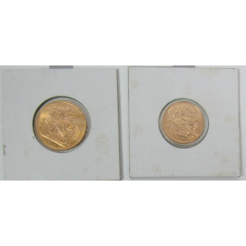 84 - A very good George V full Sovereign 1918,  and a similar Half-Sovereign, 1914, both with St. George ... 