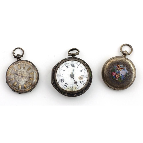 91 - An antique pair cased Watch, No. 1778, by Wm. Bedwin, London, enamel dial cracked, pierced and engra... 