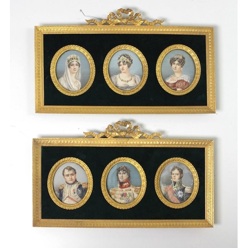 94A - 19th Century Napoleonic SchoolMiniatures: An exquisite suite of 6 oval portrait miniatures, three ma... 