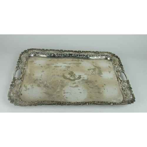 13 - A fine quality heavy rectangular 19th Century two handled silver plated Tray, with wide embossed and... 