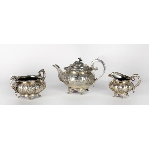 45 - A late George III Irish silver Tea Service, the Teapot by John Buckton, Dublin c. 1822, the Cream Ju... 