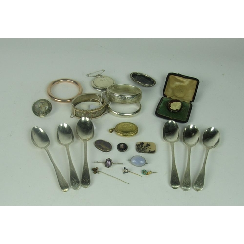 66 - A set of 6 varied Victorian Irish and other bright-cut silver Teaspoons, a 15ct gold Locket, and oth... 