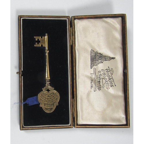 593 - Co. Kildare Interest[O'Ceallaigh (Sean T.)] An elaborately gilt metal Ceremonial Key [silver gilt], ... 