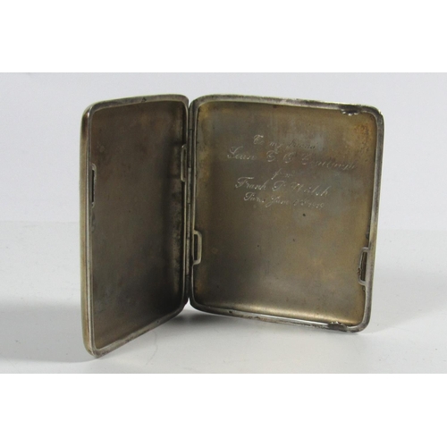 594 - [O'Kelly (Sean T.)] A white metal cigarette Case, hallmarked and with engraved inscription, 