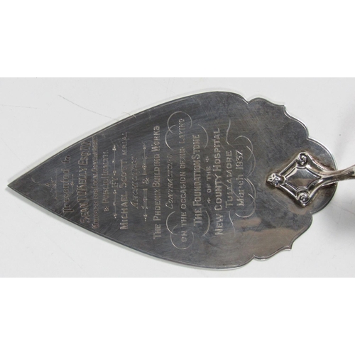 595 - Co. Offaly Interest[O'Ceallaigh (Sean T.)] An engraved silver Trowel with inscription 