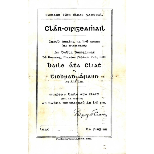 602 - Dublin V. Tipperary, 1930 (Junior)G.A.A.: Hurling 1930, Clar Oifigcumhail, Craobh Iomana na hEireann... 