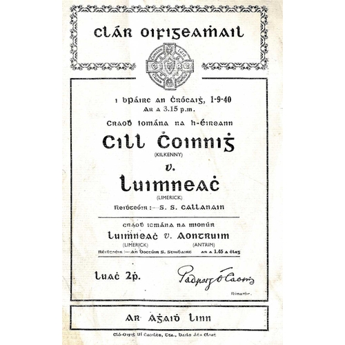 604 - Kilkenny V. Limerick, 1940G.A.A.: Hurling 1940, Clar Oifigeamhail, Craobh Iomana na hEireann, Cill C... 