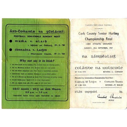 639 - G.A.A.: Hurling & Football [Cork] 1950's / 60's/ 70's/ 80's/ 90's, a collection of 10 Match Programm... 