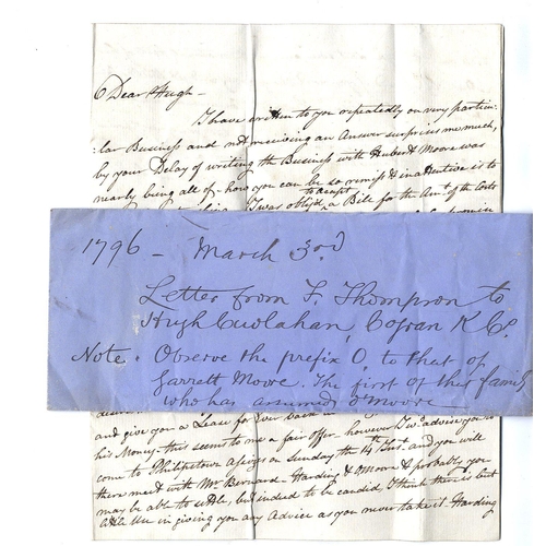 650 - Letter to a Lazy Landord, 1796Co. Offaly: A Letter dated 3 March 1796 written by F. Thompson, Dublin... 