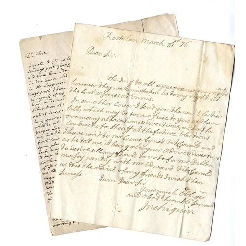 657 - Lord Inchquin Re Election of 1776Co. Clare: Two Letters re Elections. In the first letter, Lord Inch... 